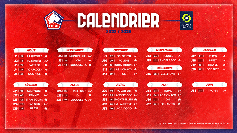 20222023 Découvrez le calendrier du LOSC LOSC